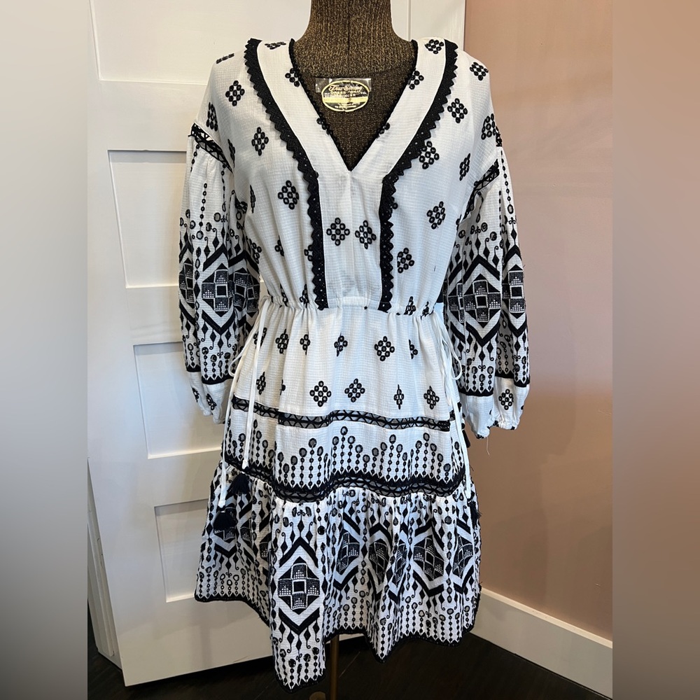 Anthropologie | Francine Mini Eyelet Dress | White/Black| XSP